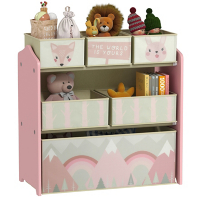 Kids Storage Units with 6 Boxes Childrens Toy Storage Organiser Pink