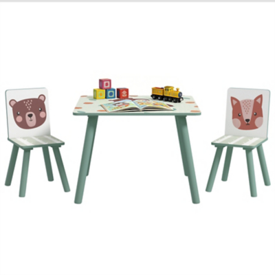 Zonekiz Zonekiz Kids Table And Chairs, Children Desk With 2 Chairs, Green, Green