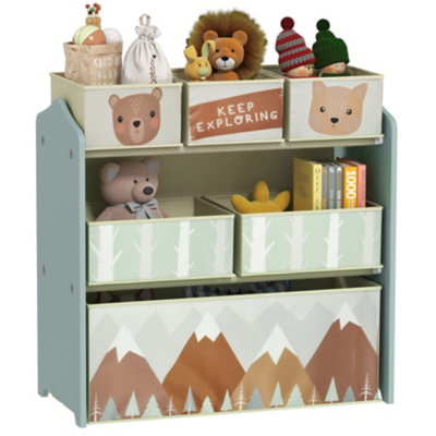 Kids Storage Units with 6 Boxes Childrens Toy Storage Organiser Green