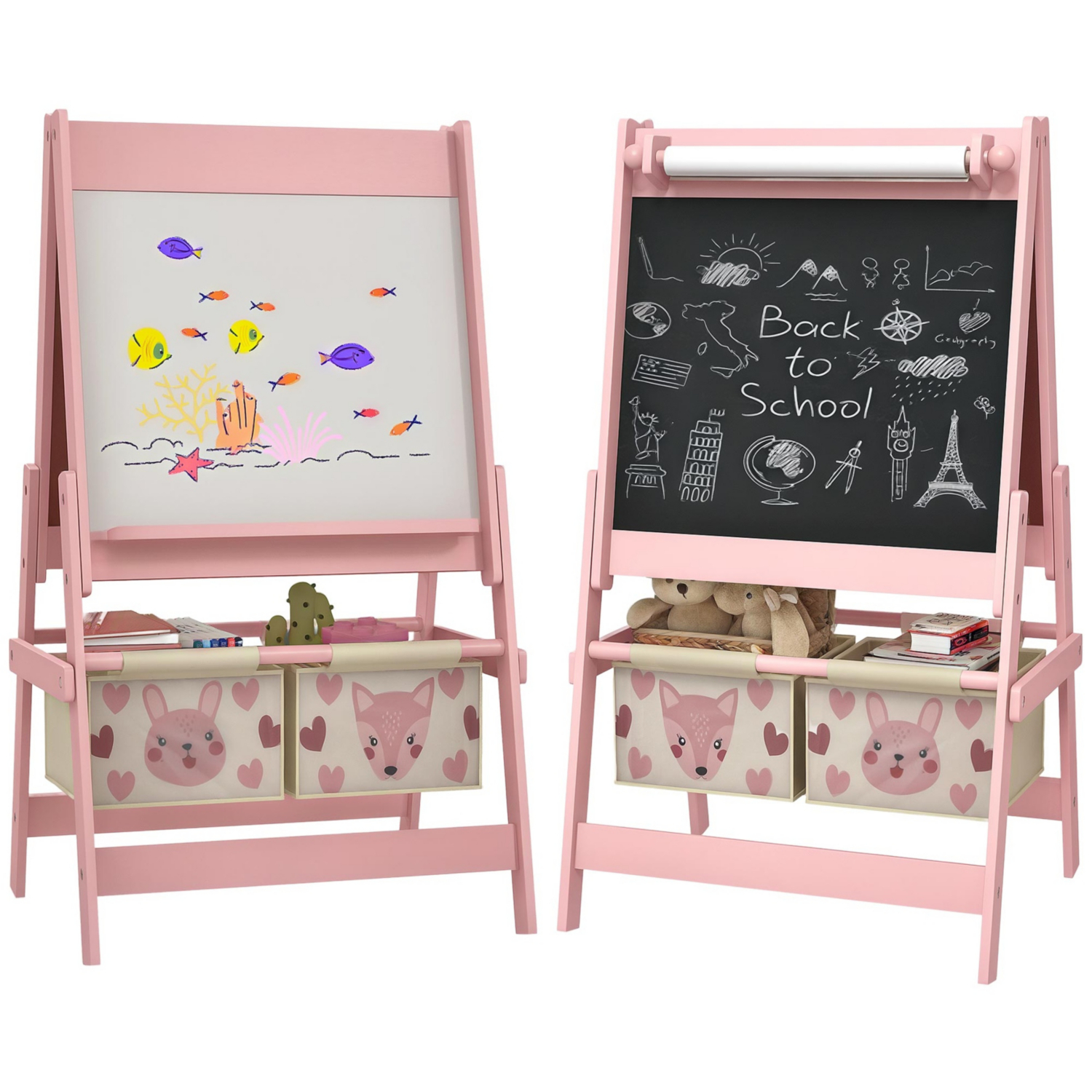 George Pink Aiyaplay 3 In 1 Kids Woodland Art Easel With Storage