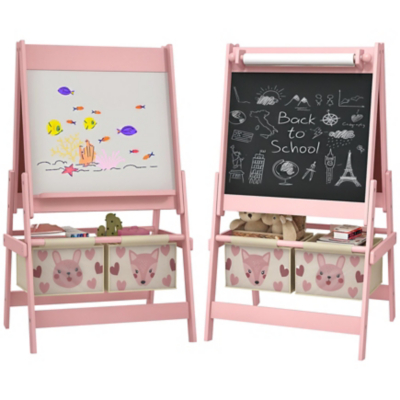 Aiya Aiyaplay Kids Easel With Paper Roll, Blackboard, Whiteboard, Pink, Pink