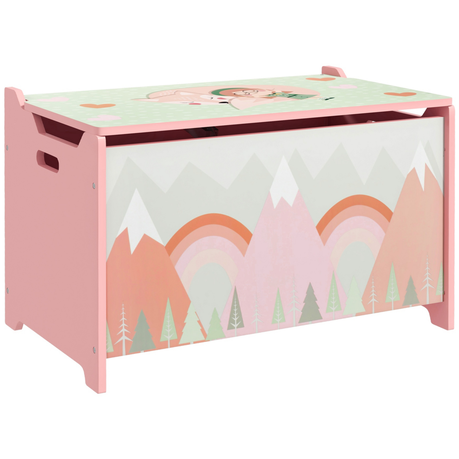 George Pink Zonekiz Woodlands Toy Chest With Safety Hinge Lid