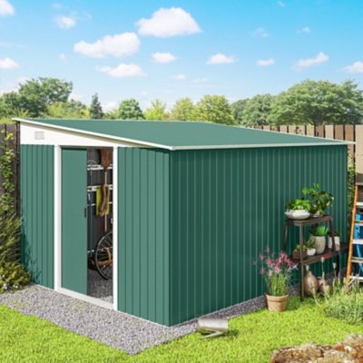 Outsunny 11.3x9.2ft Steel Garden Storage Shed w/ Sliding Doors & 2 Vents