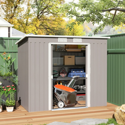 Outsunny 7x4ft Metal Garden Storage Shed w/ Double Door Grey, Grey