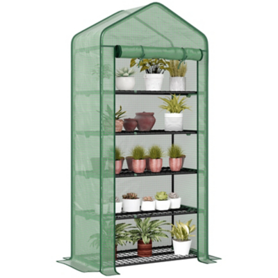 Outsunny Wide Mini 5 Tier Greenhouse 193Hx 90W x 49Dcm Green, Green