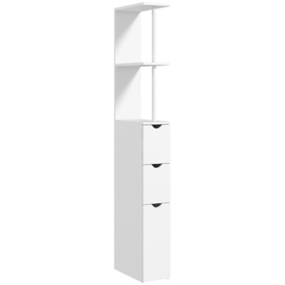 HOMCOM Tall Bathroom Storage Cabinet with Shelf and Drawers, White, White