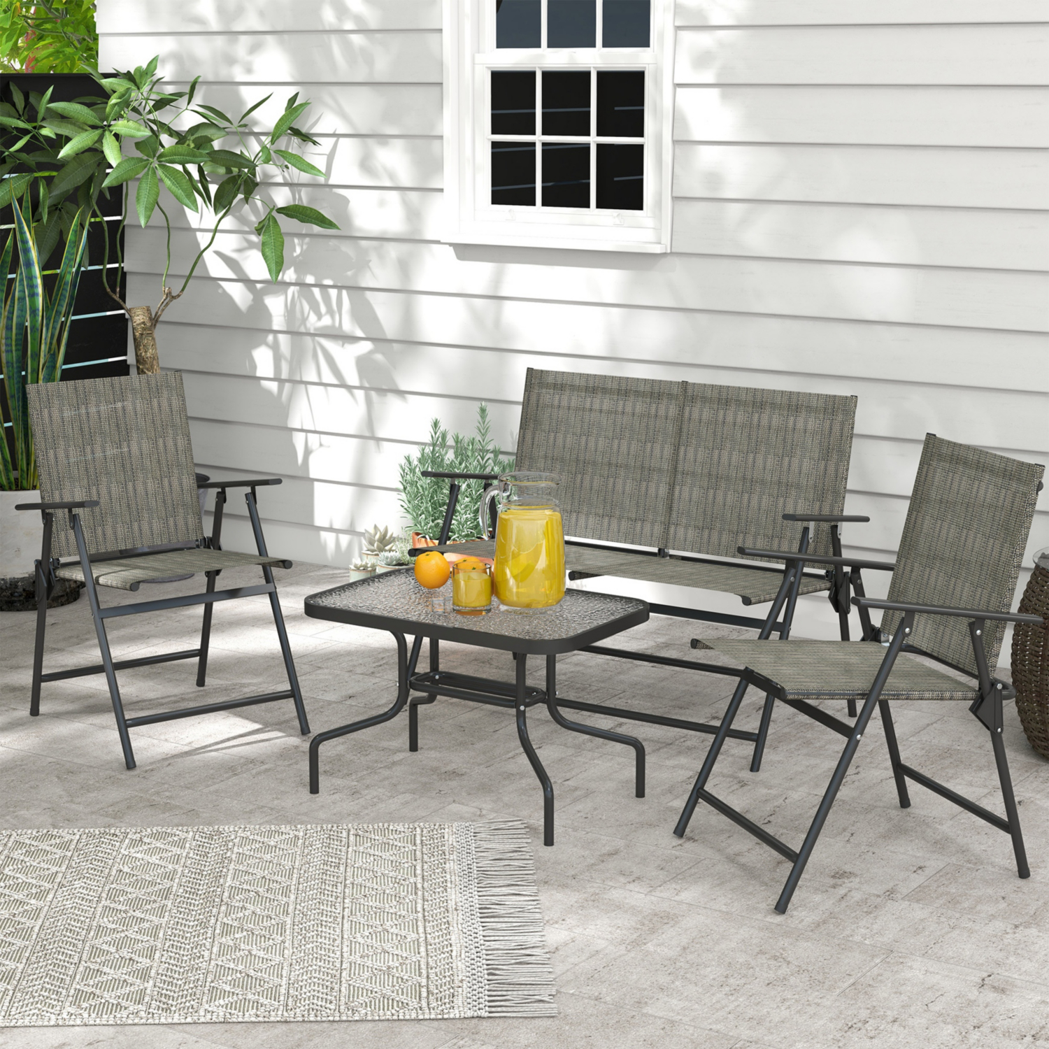 Outsunny Unisex Brown Patio Furniture Set, Garden Set W/ Table, Foldable Chairs, A Loveseat In Small - Image 9