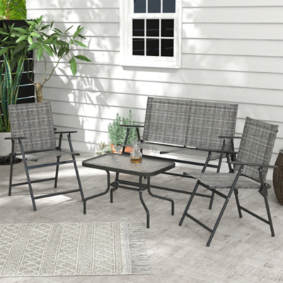 Outsunny 4pc Patio Furniture Set w/ Table, Foldable Chairs, Grey