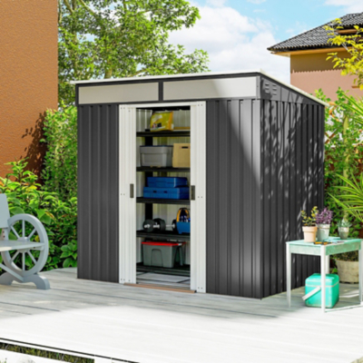 Outsunny 6.5 x 4ft Lockable Metal Shed w/ Foundation - Grey, Grey