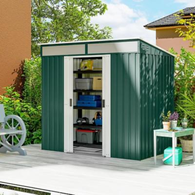 Outsunny 6.5 x 4ft Lockable Metal Shed w/ Foundation - Green, Green