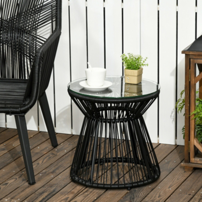Outsunny Black Round Rattan Outdoor Coffee Table | Outdoor