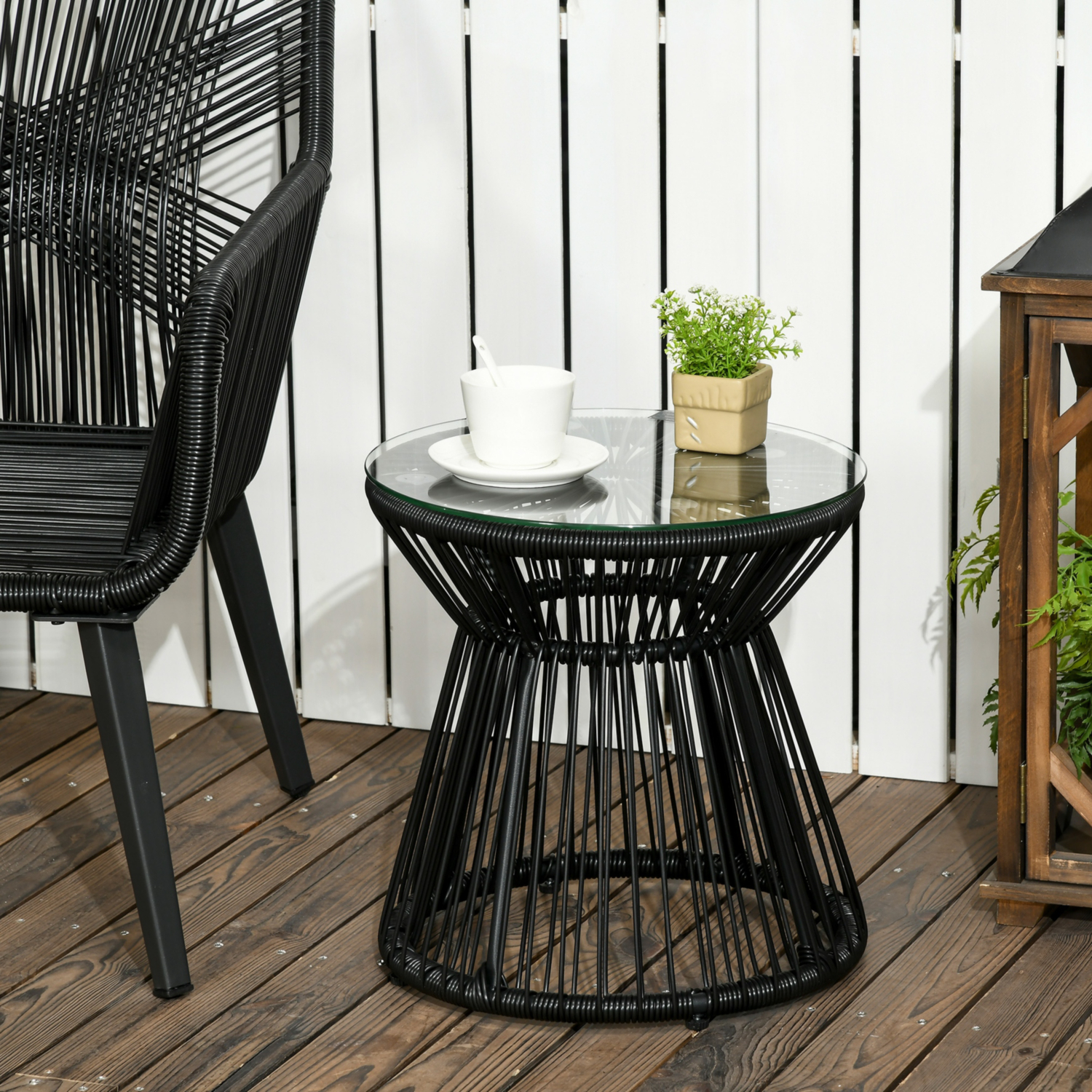 George Black Outsunny Round Rattan Outdoor Coffee Table