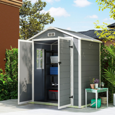 Outsunny Garden Shed 6'x4.5' W/ Lockable Double Doors, Grey