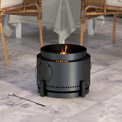 Outsunny Smokeless Fire Pit with Poker - Metal, Black