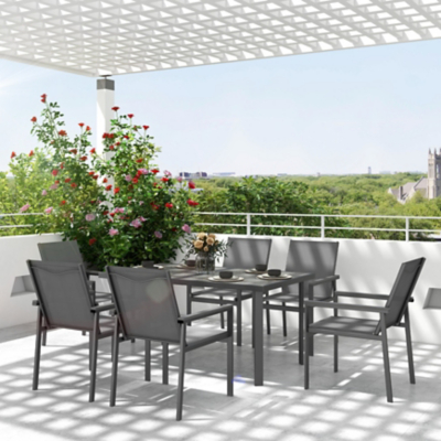 Outsunny 7 Piece Garden Dining Set, Outdoor Table and 6 Chairs, Grey, Grey