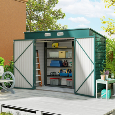 Outsunny 8 x 4FT Metal Garden Storage Shed with Double Doors, Green, Green
