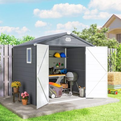 8 x 6 Garden Storage Shed with Foundation Kit Grey