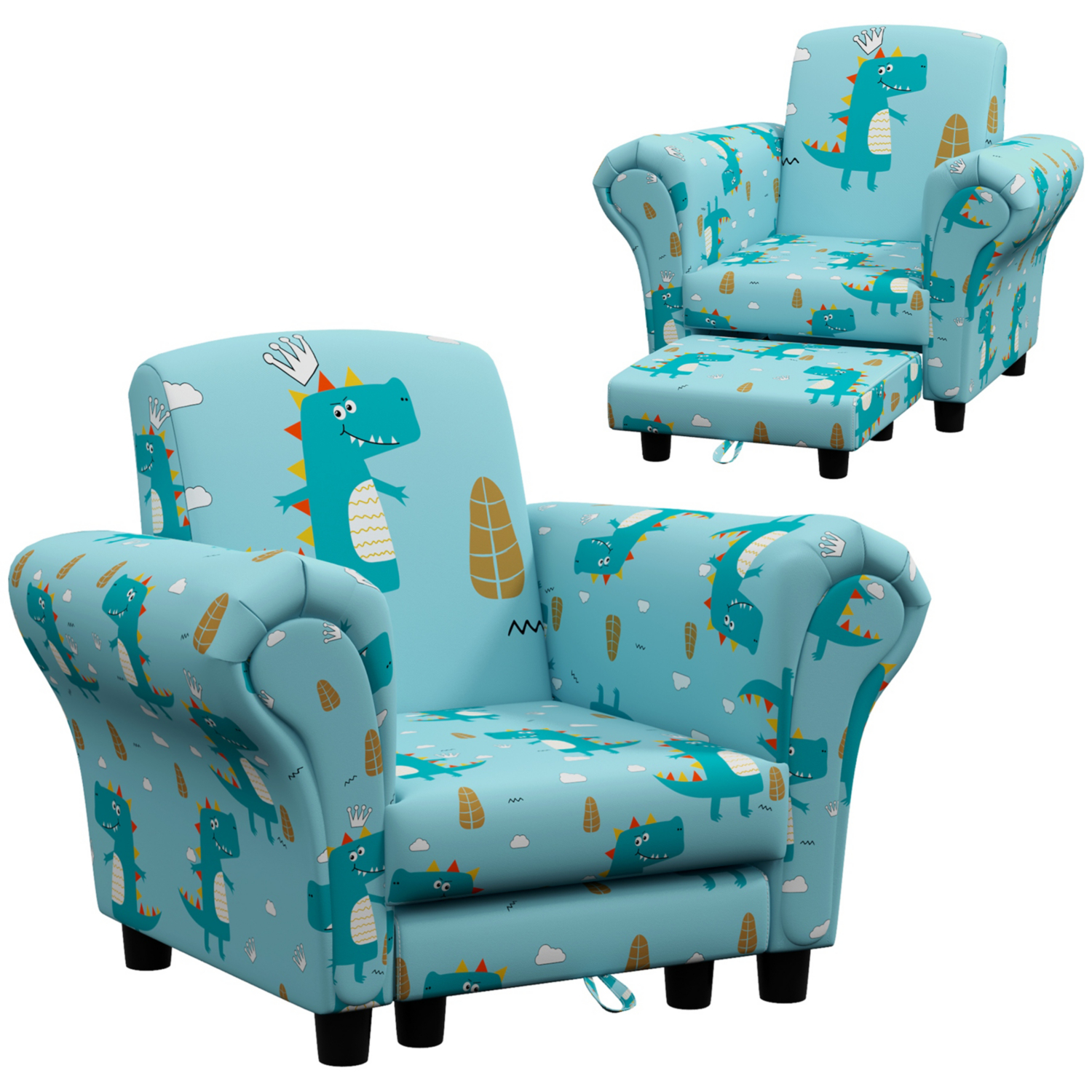 George Teal Aiyaplay Blue Kids Dinosaur-Themed Chair