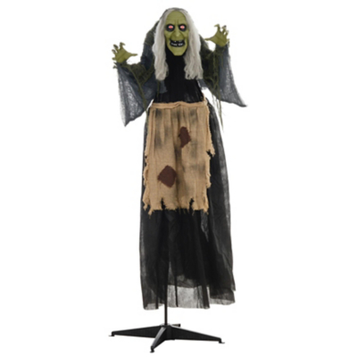 Homcom Halloween Witch Animatronic Prop With Sound Activated, Grey