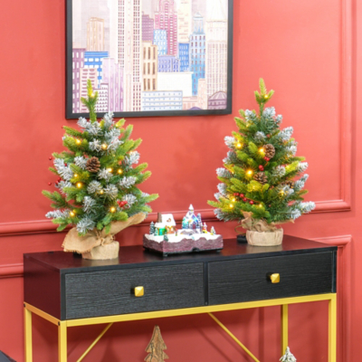 Homcom 2ft Pre-Lit Tabletop Christmas Trees - Set of 2