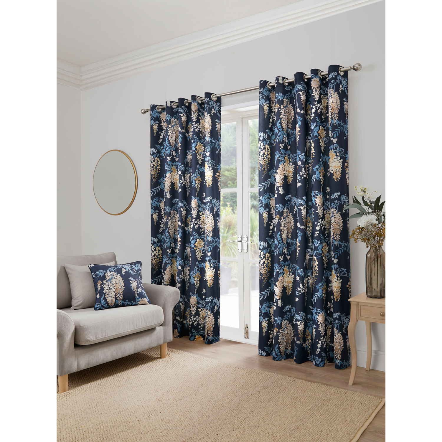 George Navy D & D Wisteria Eyelet Curtains