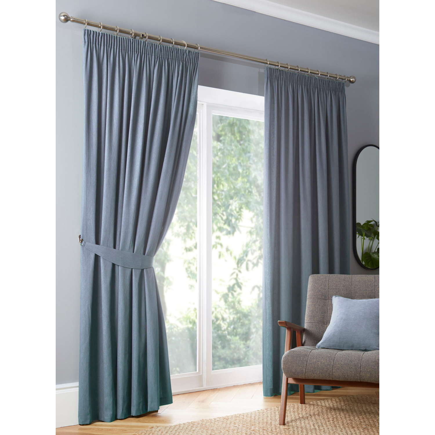 George Blue Fusion Dijon Pencil Pleat Curtains