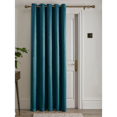 Fusion 'Strata' Dim out woven Eyelet Single Panel Door Curtain in Dark Green | Size: 168 cm width x 214 cm drop