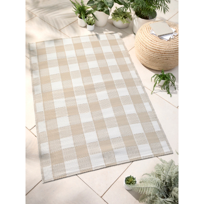 D & D Gingham Outdoor Rug in Natural  | TJ Hughes