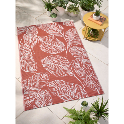 Fusion 'Matteo' Leaf Print UV Resistant Outdoor Rug in Terracotta | Size: 170 cm x 120 cm