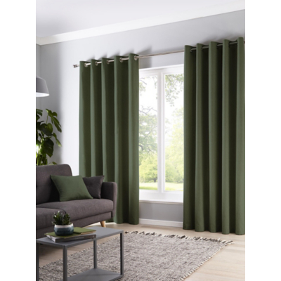 Fusion 'Cannes' 100% Cotton Black Out Plain Dyed Eyelet Curtains in Bottle Green | Size: 117 cm width x 137 cm drop