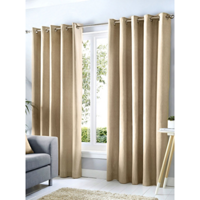 Fusion 'Cannes' 100% Cotton Black Out Plain Dyed Eyelet Curtains in Natural | Size: 117 cm width x 137 cm drop