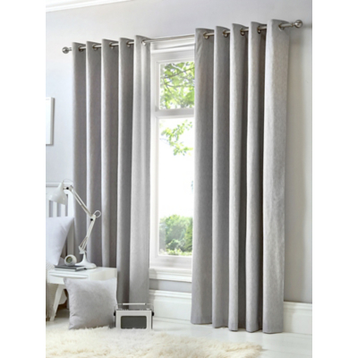 Fusion 'Cannes' 100% Cotton Black Out Plain Dyed Eyelet Curtains in Silver | Size: 117 cm width x 137 cm drop