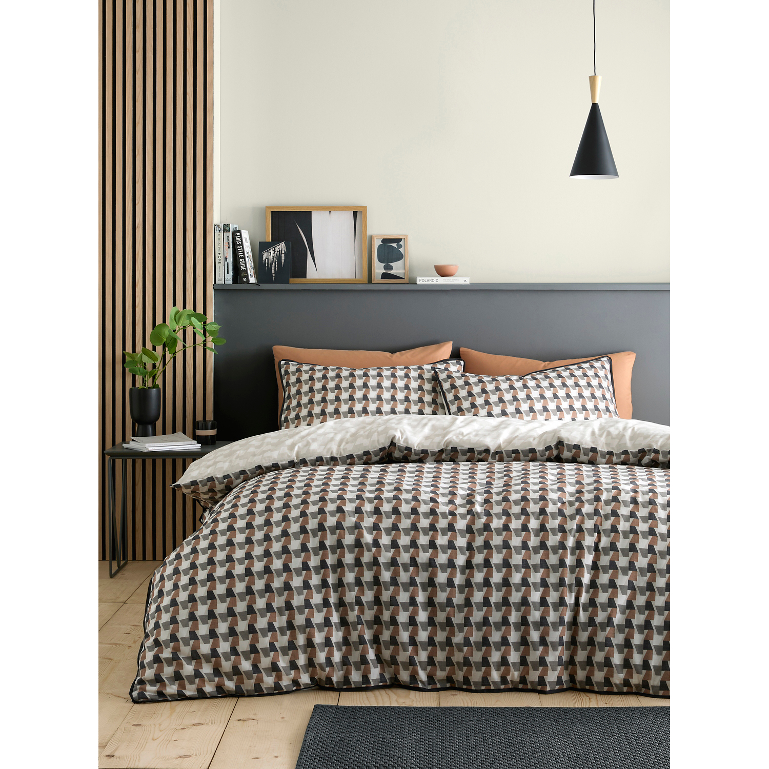 Appletree Unisex Brown 'Jett' Geo Print 100% Cotton Duvet Cover Set In | Size: Super King - Image 4
