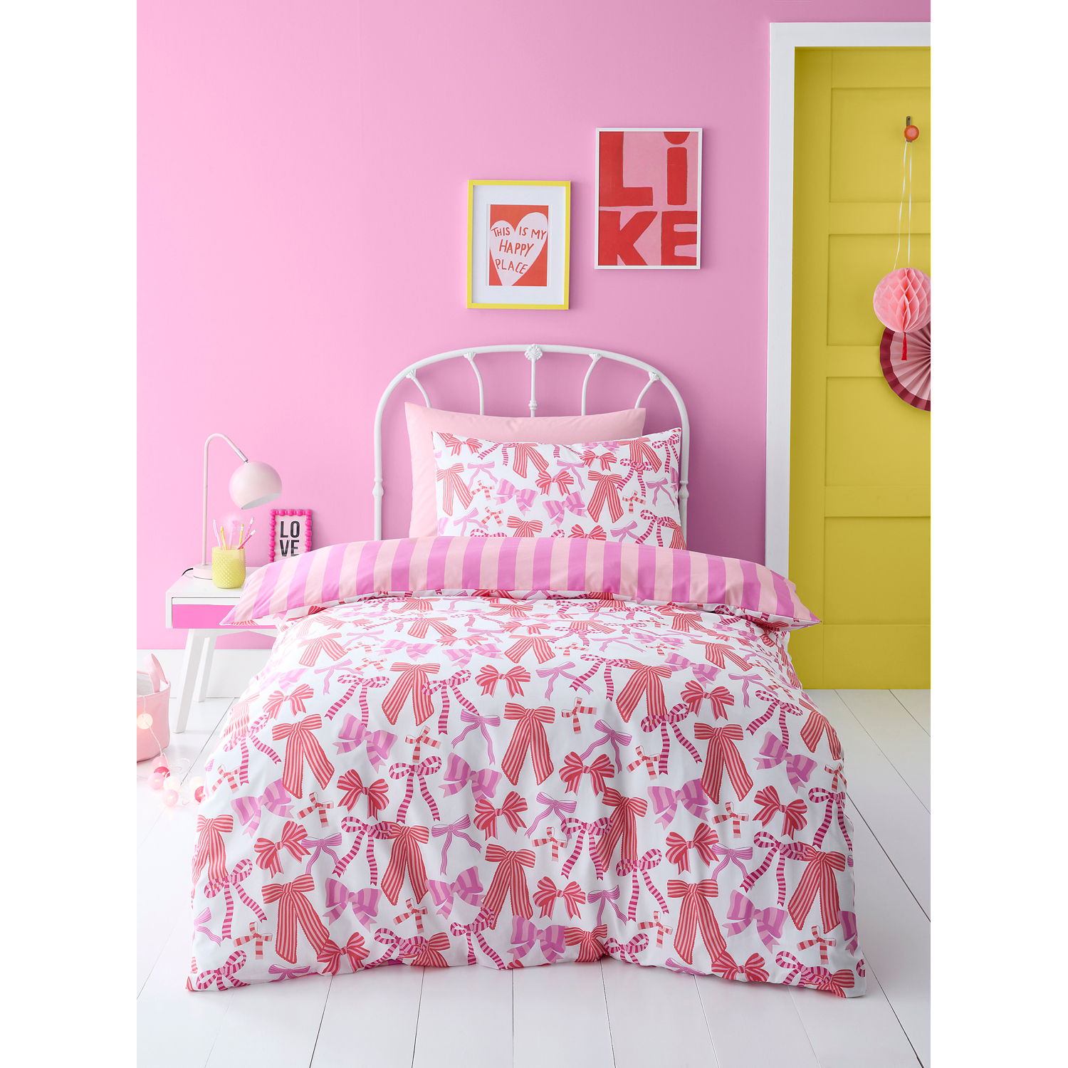 George Pink Bedlam Bow And Stripes Duvet Cover Set