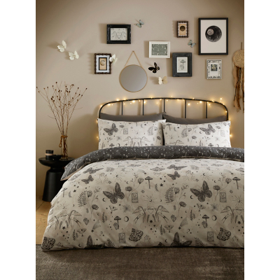 George Fusion Celeste Tattoo Soft Duvet Set - White & Grey