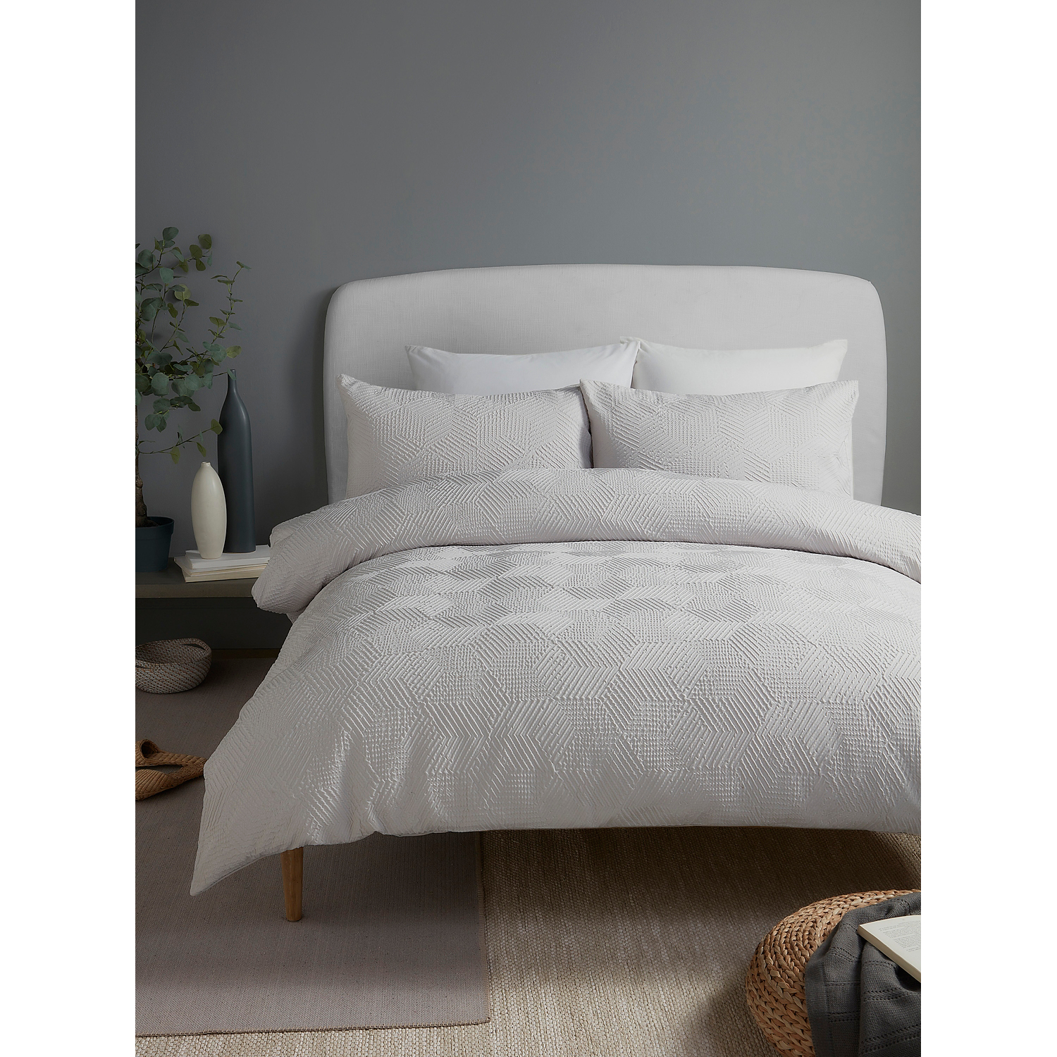 Boss Grey Serene Embossed Geo Duvet Cover Set