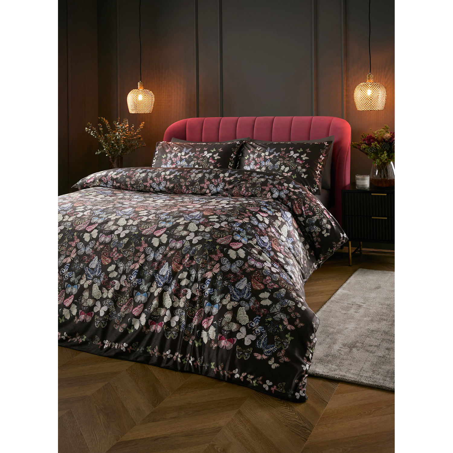George Charcoal Grey Soiree Papillon Velvet Panel Duvet Set