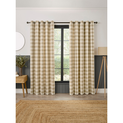 Curtina 'Everett' Jacquard Woven Check Pair of Eyelet Curtains in Natural | Size: 168 cm width x 137 cm drop