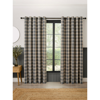 Curtina 'Everett' Jacquard Woven Check Pair of Eyelet Curtains in Grey | Size: 117 cm width x 137 cm drop
