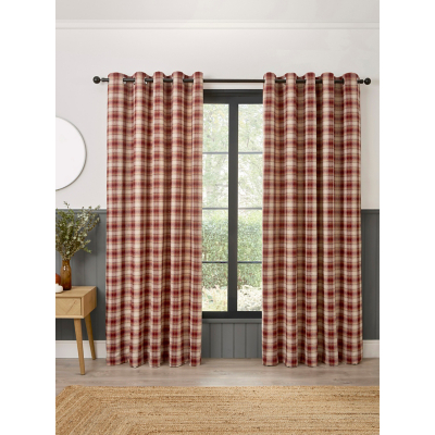 Curtina 'Everett' Jacquard Woven Check Pair of Eyelet Curtains in Red | Size: 168 cm width x 137 cm drop