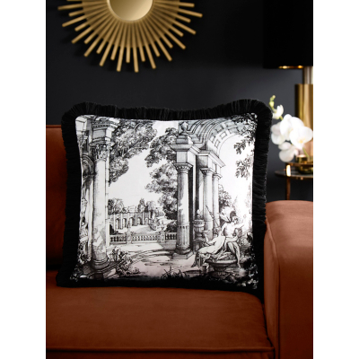 Laurence Llewelyn-Bowen 'Vista' Hand Drawn Print Velvet Filled Cushion in Grey | Size: 43cm x 43cm