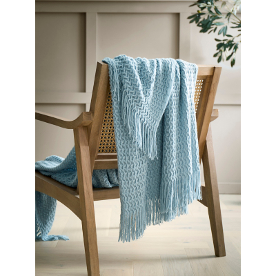 Appletree 'Textured Knit' Knitted Throw in Blue | Size: 130 cm x 180 cm