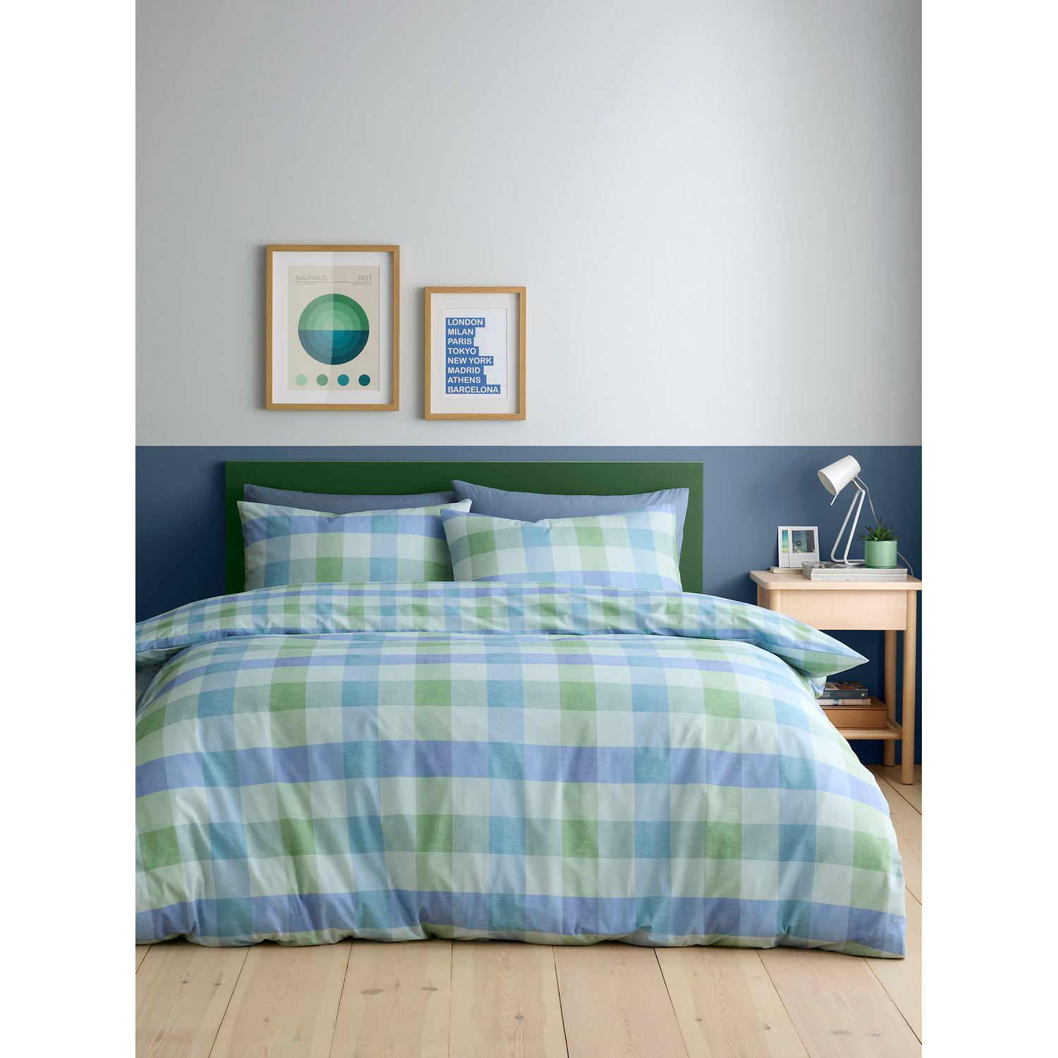George Blue Fusion Block Check Duvet Cover Set