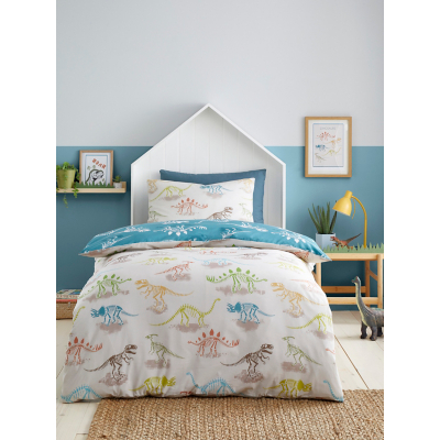 Skeleton Dino Multi Kids Reversible Duvet Set - Double / Multi