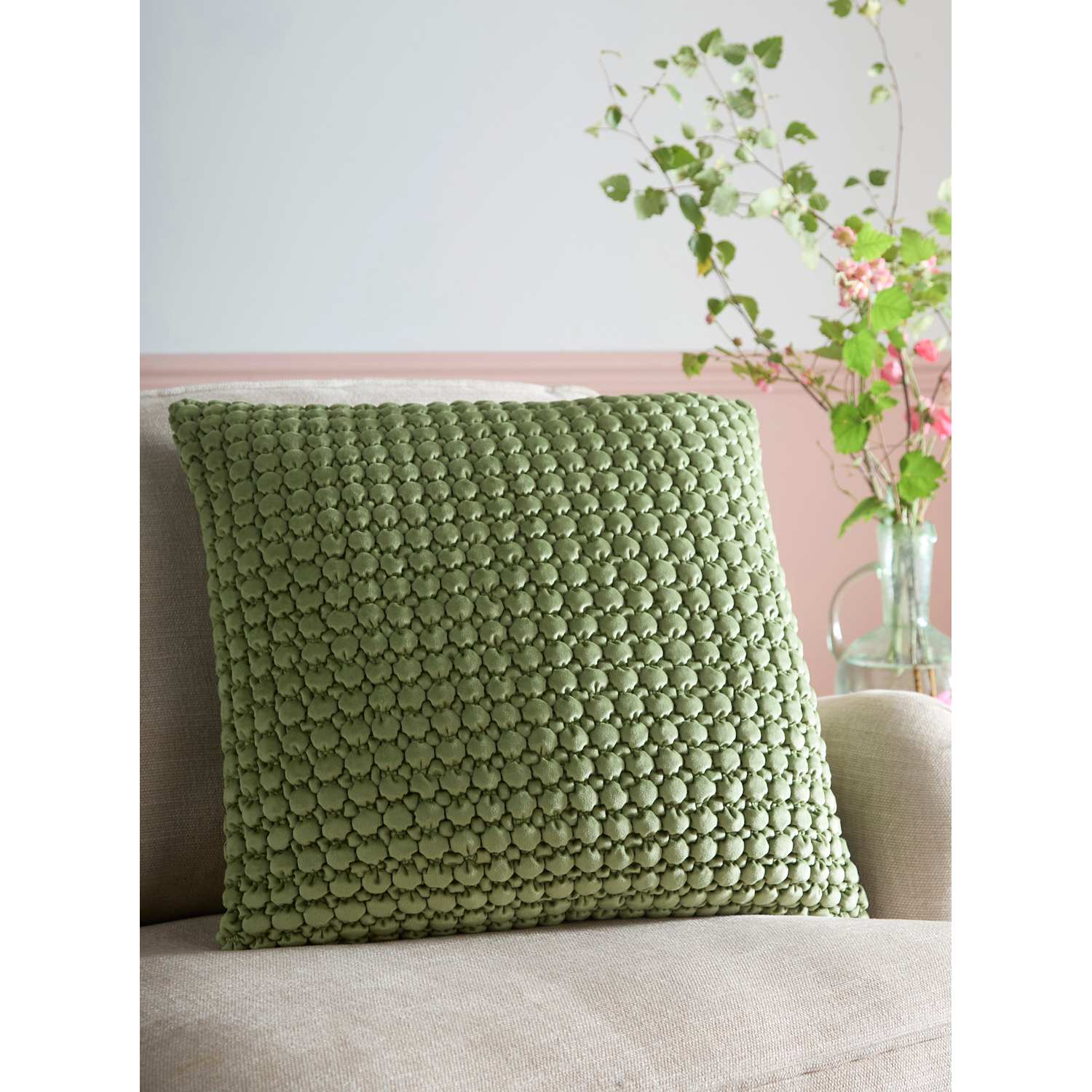 Apple Olive Green Appletree Olive Velvet Bobble Filled Cushion