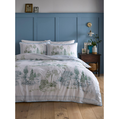 Willow Tree Scene Blue Reversible 100% Cotton Duvet Set - King Size / Blue
