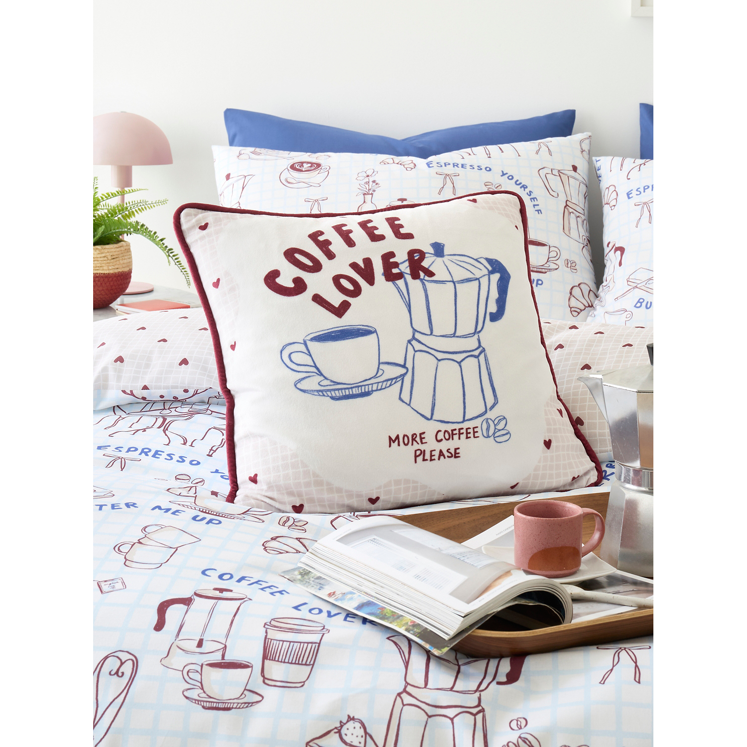 George Blue Fusion Coffee Club Velvet 43 X 43Cm Filled Cushion