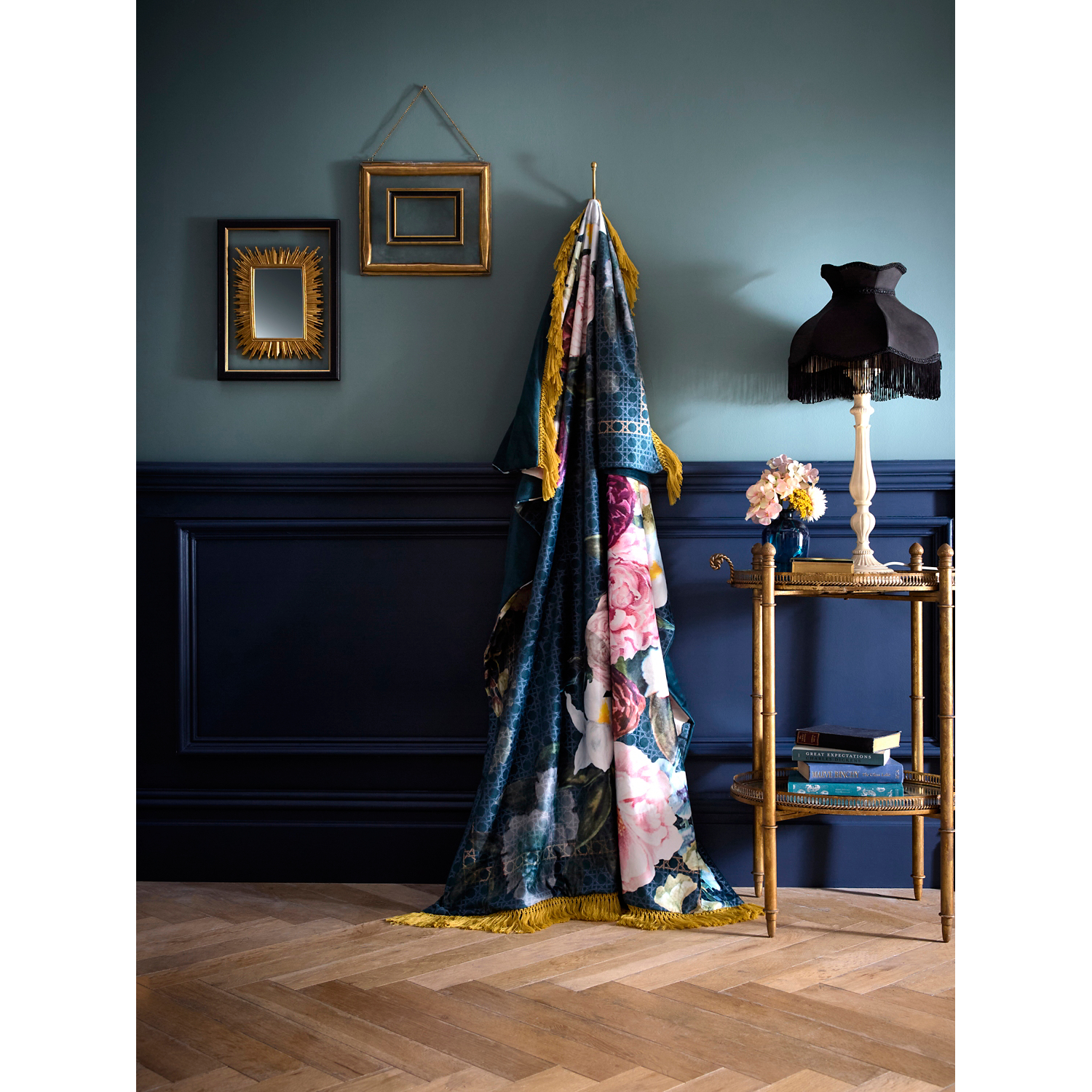 Laurence Llewelyn-Bowen Unisex Navy 'Bouquet List' Velvet Throw In | Size: 130Cm X 180Cm - Image 4