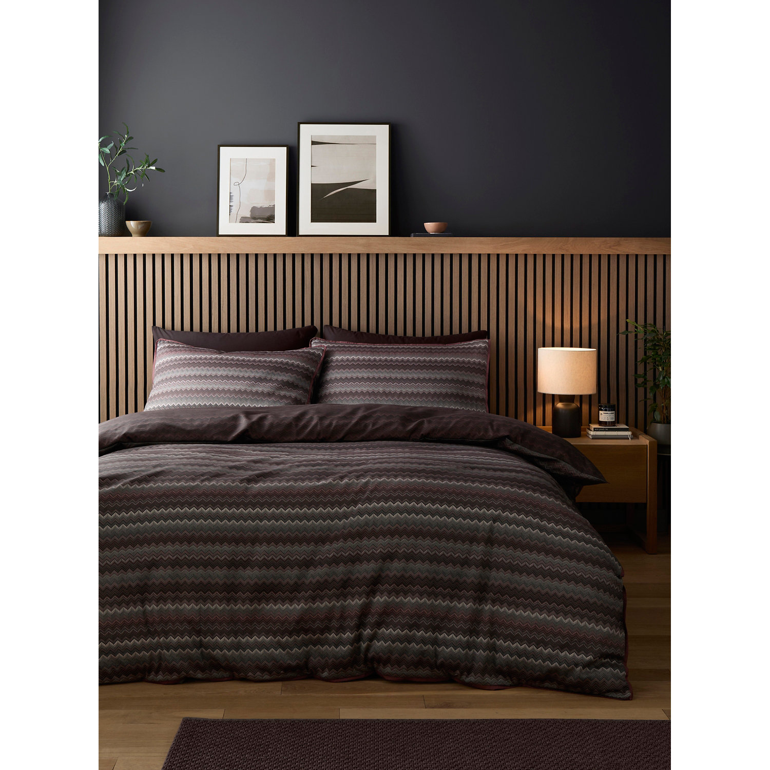 Apple Chocolate Appletree Chevron Stripe Cotton Sateen Duvet Set
