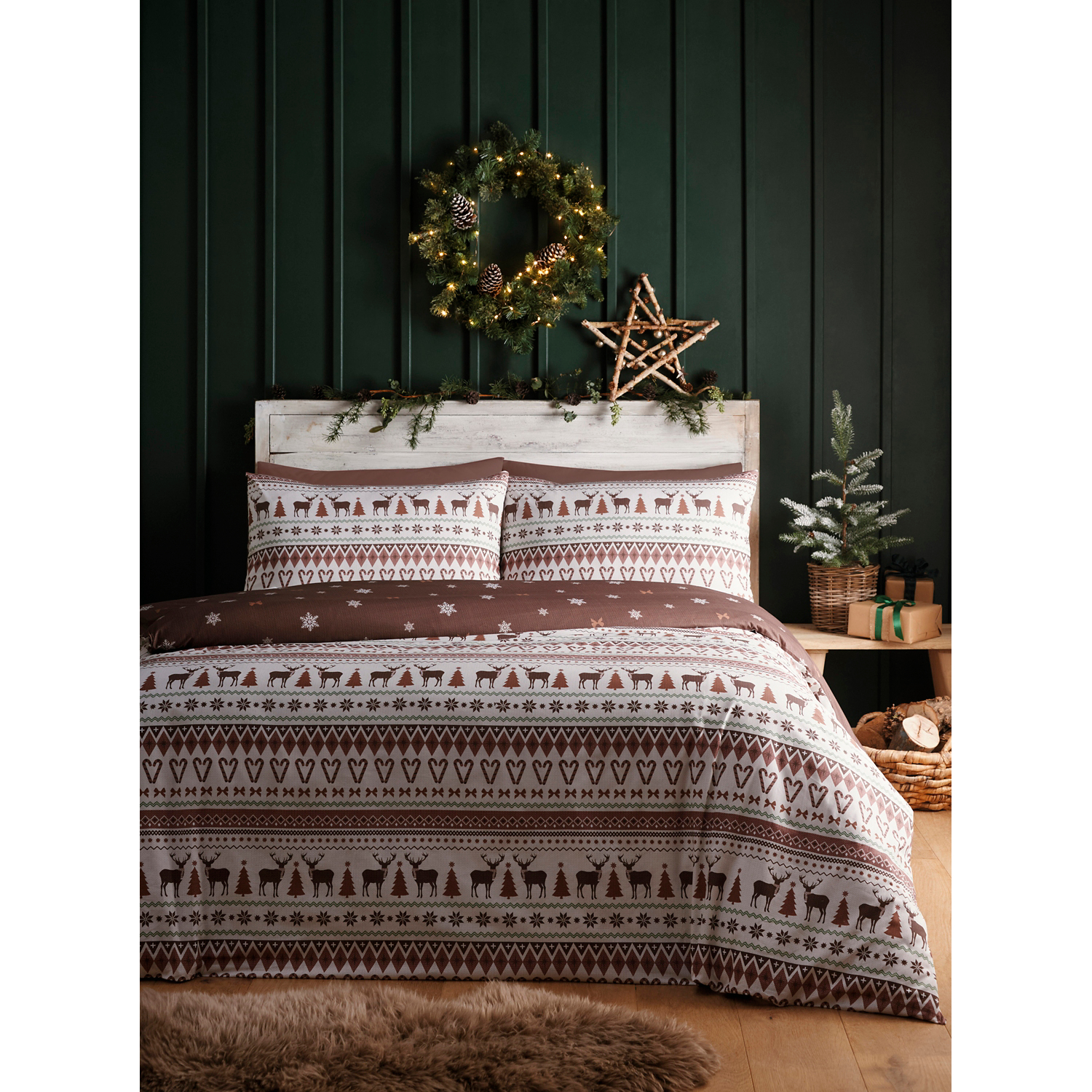 George Natural Fusion Christmas Fairisle Duvet Cover Set - Image 4
